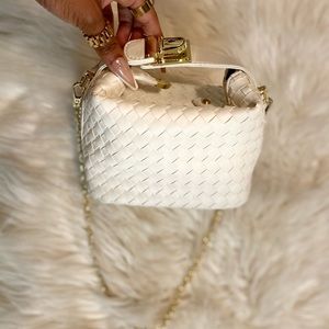 Elegant White Mini Woven Bag